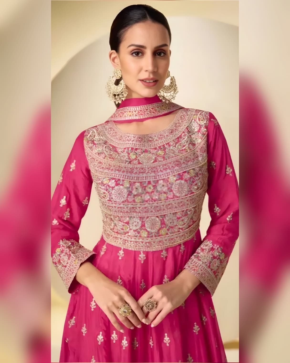 Pink Chinon Silk Embroidered Anarkali Suit