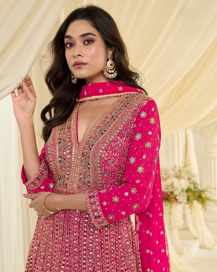 Pink Embroidered Anarkali Suit with Dupatta
