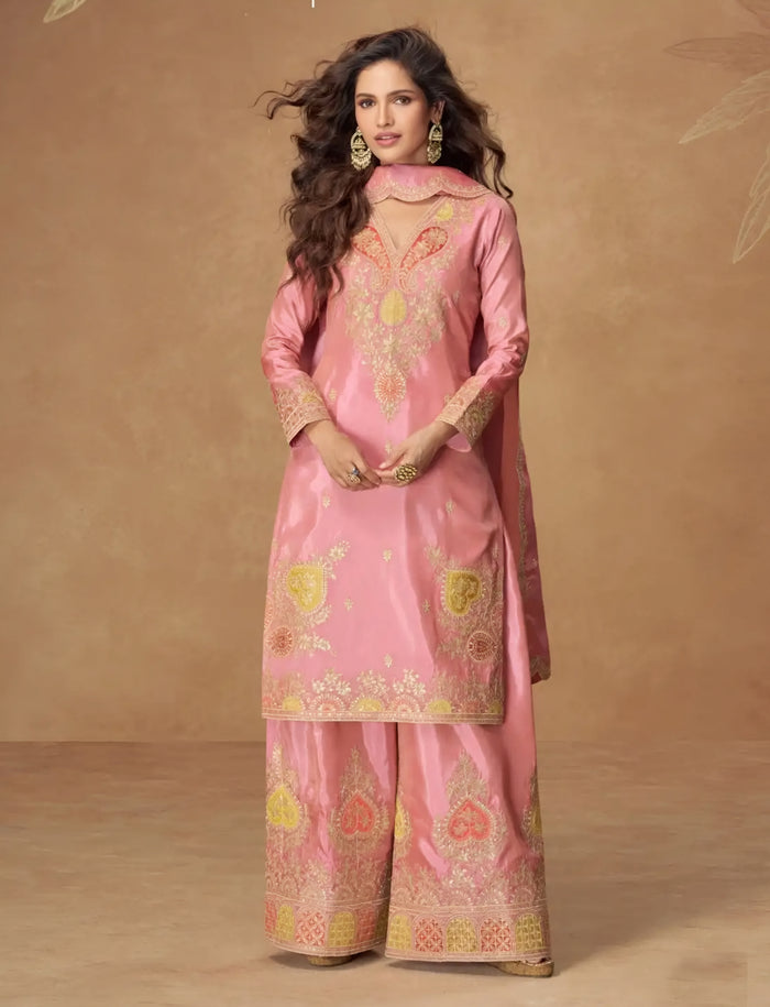 Blush Pink Shimmer Silk Salwar Kameez – Sakhi Fashions