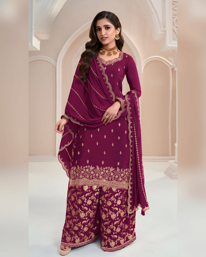 Chinon Silk Zari Embroidered Palazzo Suits Plus – Sakhi Fashions