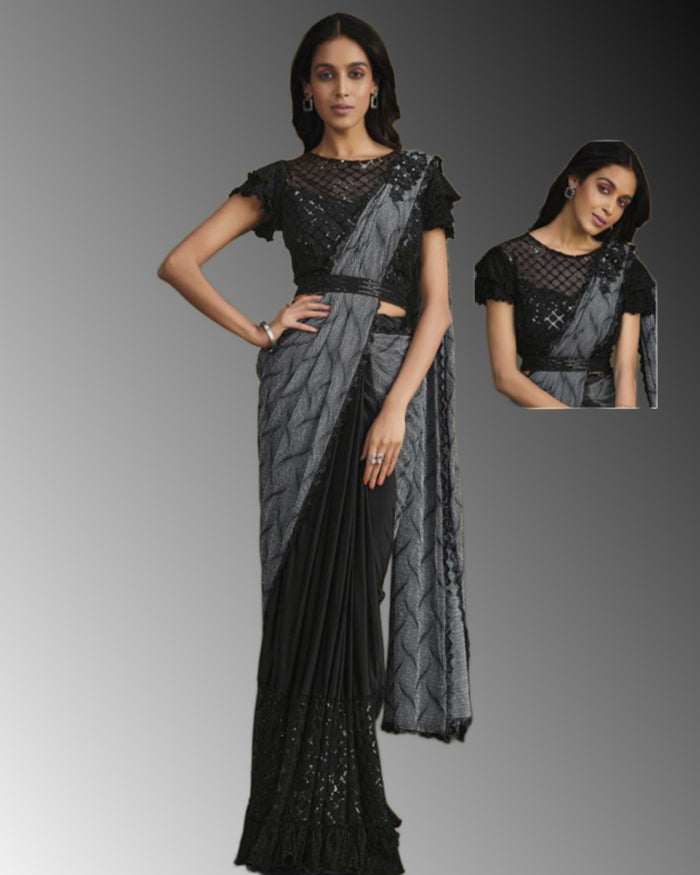 Crepe Satin Sequince Ready to Wear Saree – Sakhi Fashions