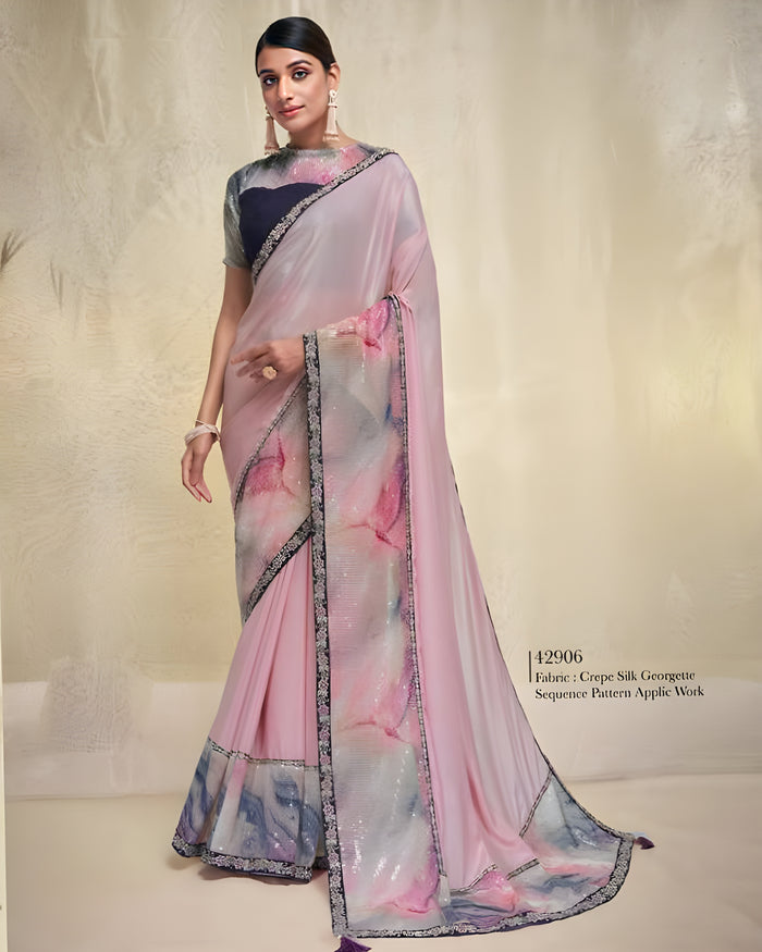 Embroidered Crepe Silk Georgette Designer Saree – Sakhi Fashions