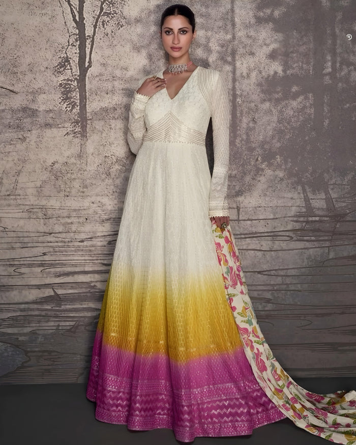 Embroidered Designer Anarkali Gown White – Sakhi Fashions