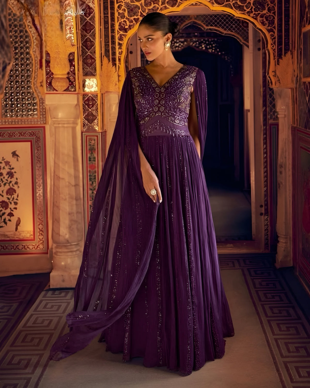 Embroidered Georgette Purple Designer Gown – Sakhi Fashions