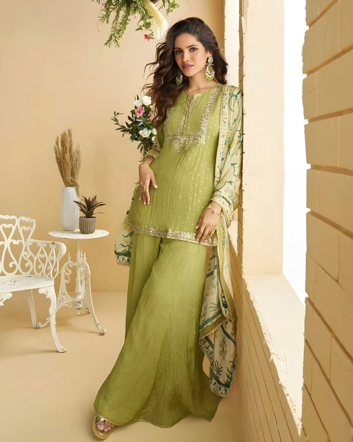 Light Green Chinon Silk Palazzo Suit – Sakhi Fashions