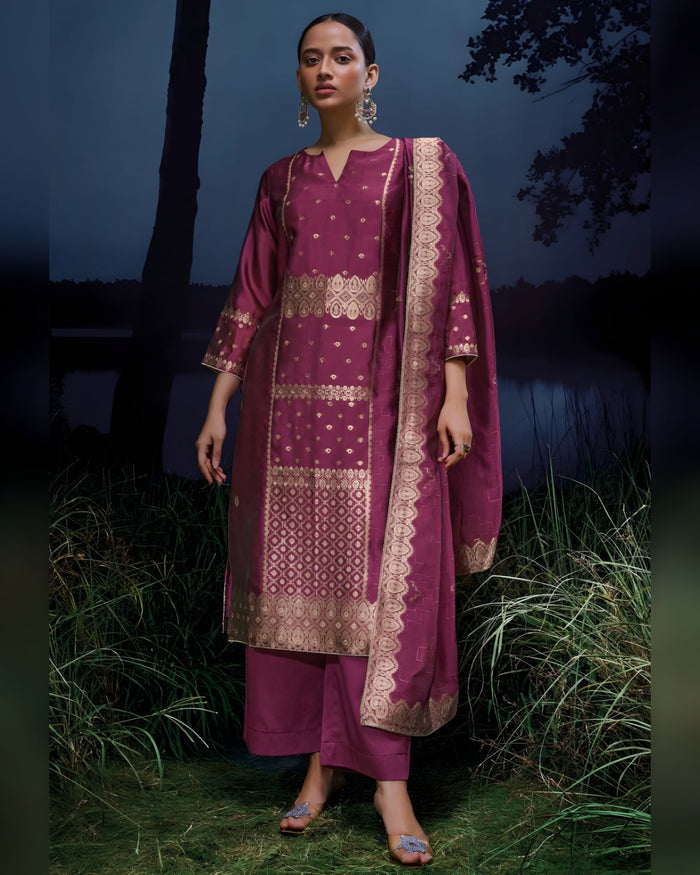 Pink Viscose Silk Jacquard Salwar Kameez with Handwork & Jari Lace – Indian Ethnic Wear for Women | Sakhi Fashions Australia – Sakhi Fashions