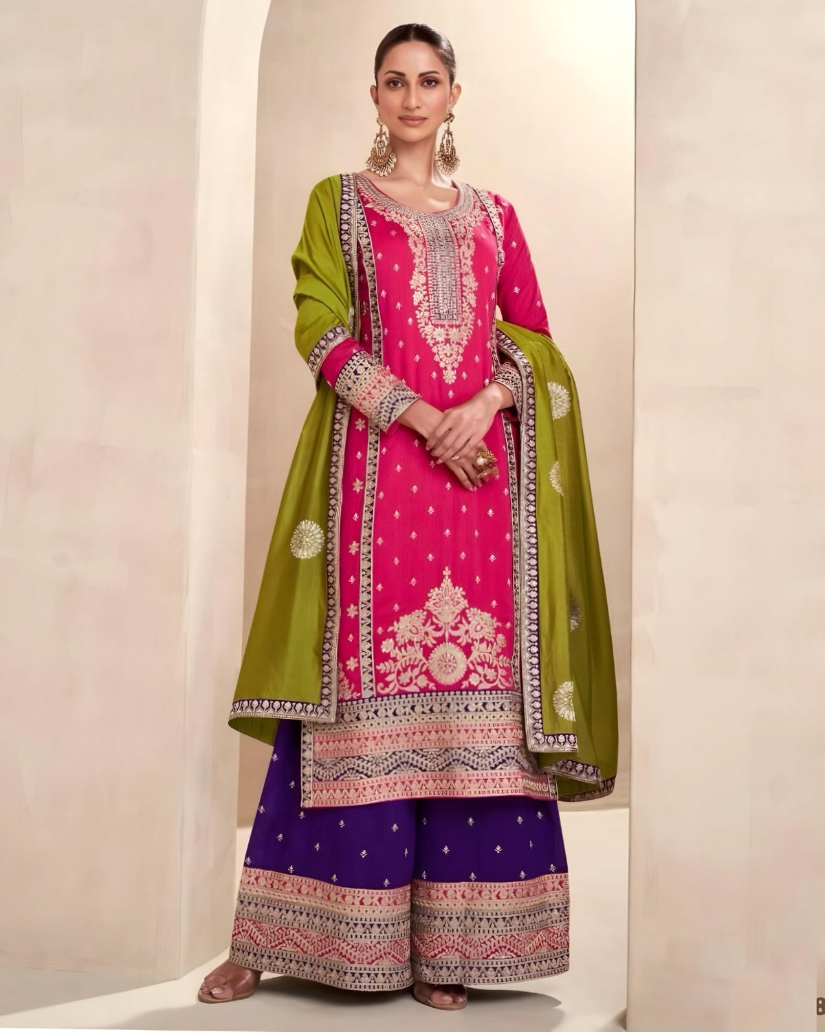 Premium Silk Embroidered Palazzo Suits Fuchsia Pink – Sakhi Fashions