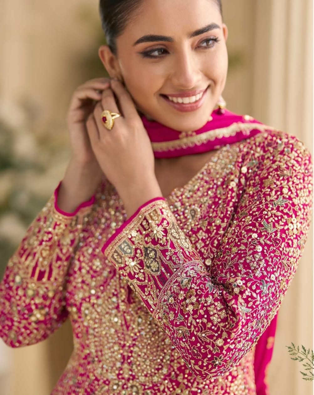 Rani Pink Heavy Embroidered Anarkali Gown – detail view 2 – Sakhi Fashions