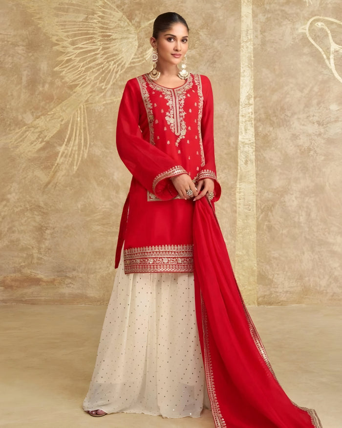 Real Chinon Silk Salwar with Embroidered Gharara – Sakhi Fashions