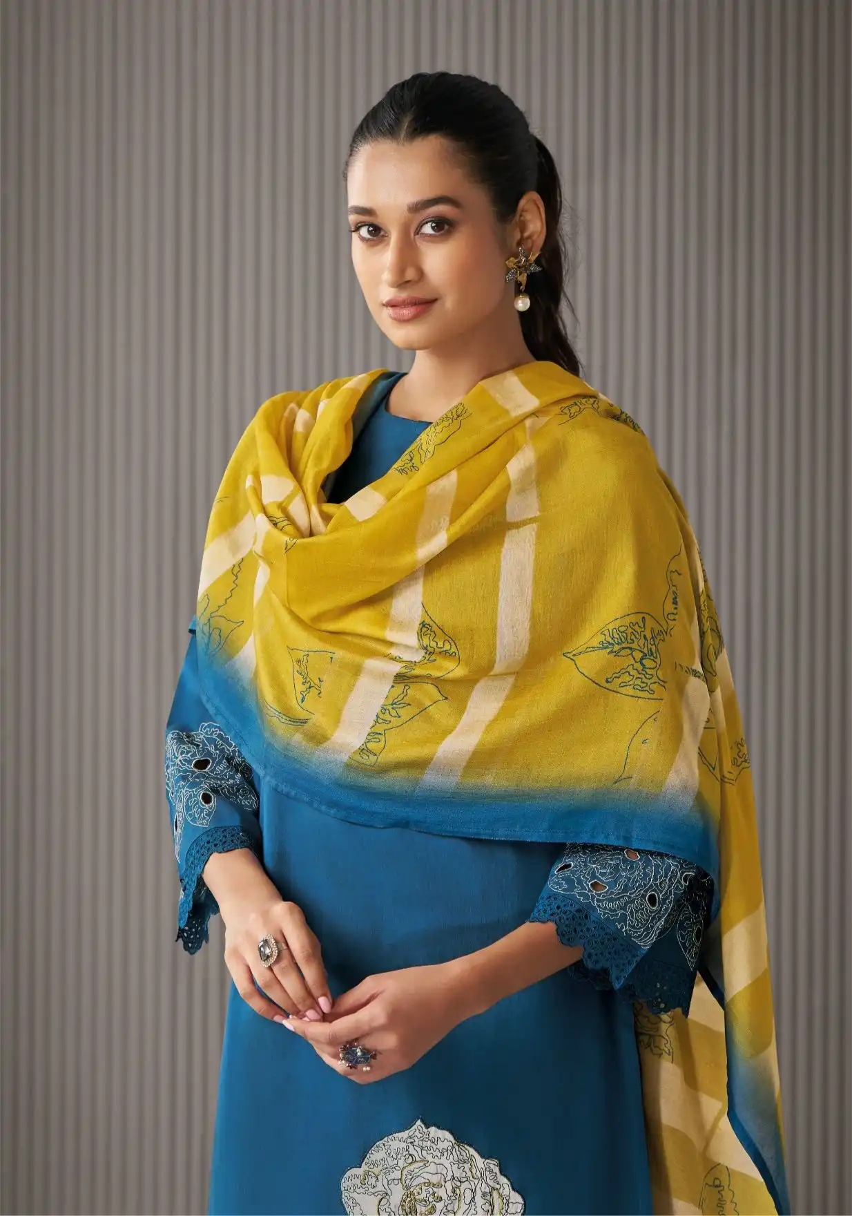 Lawn Cotton Salwar Kameez Hand Embroidered Plus Blue