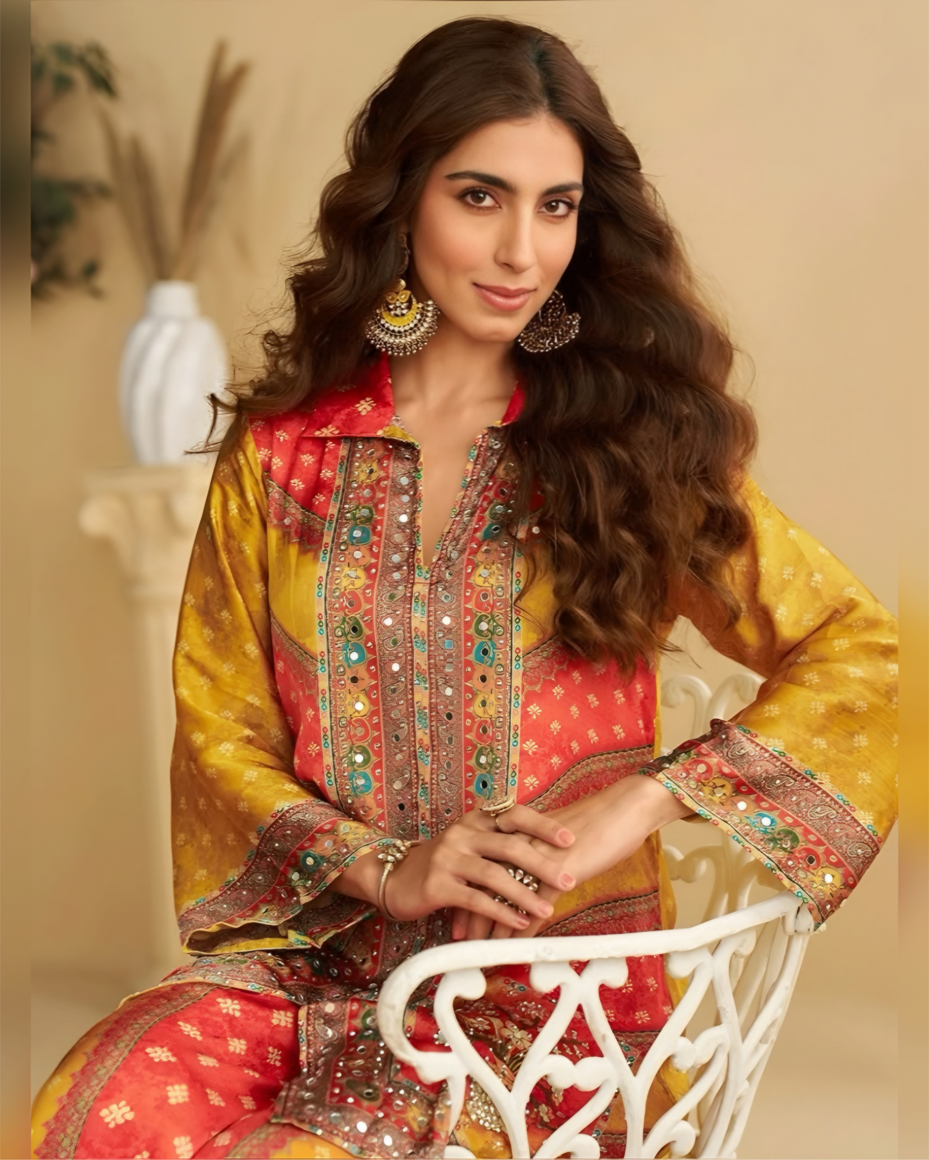 Premium Digital Crepe Silk Mirror Work Coord Set Salwar Suits