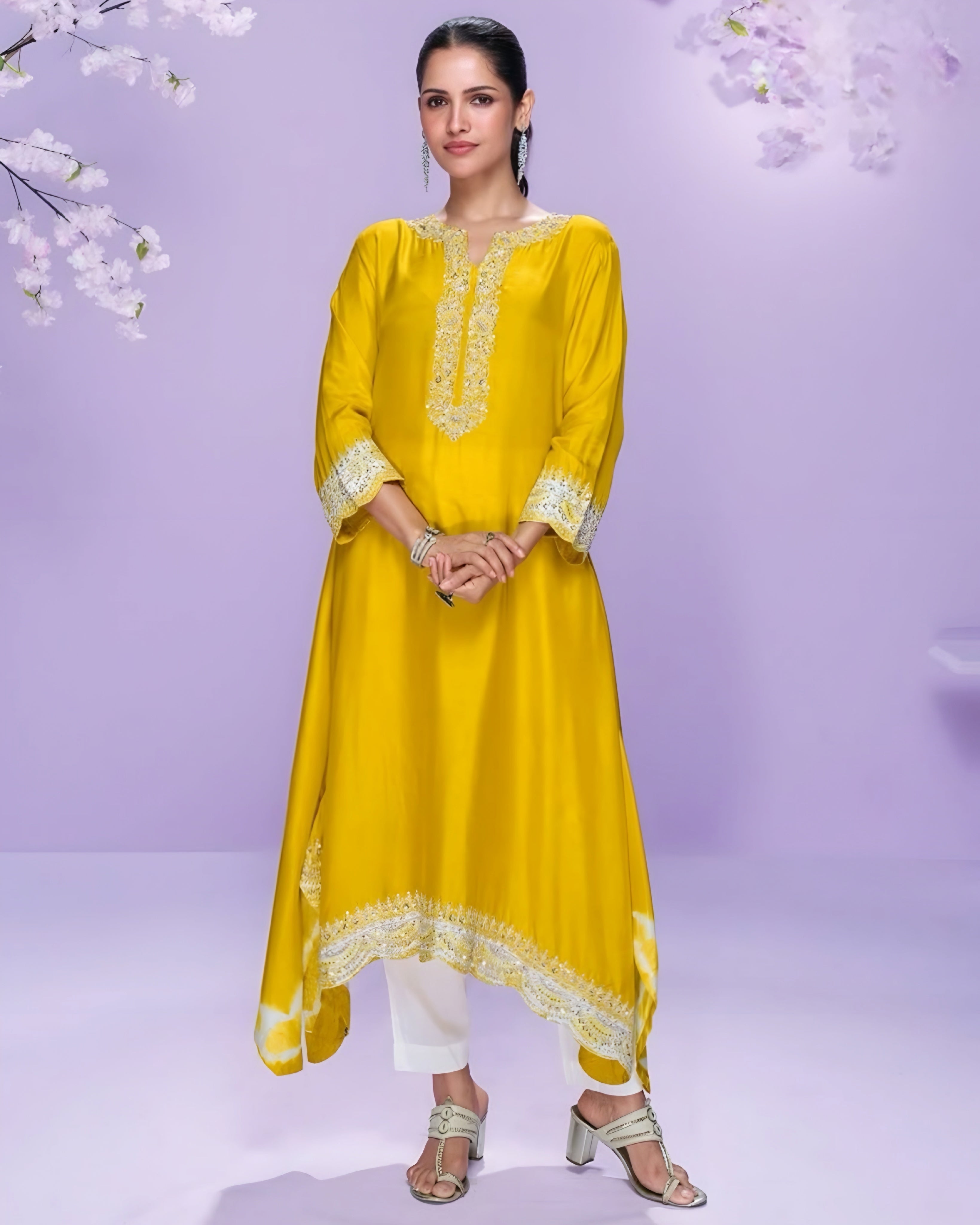 Premium Yellow Silk Kurti Suit with Intricate Embroidery