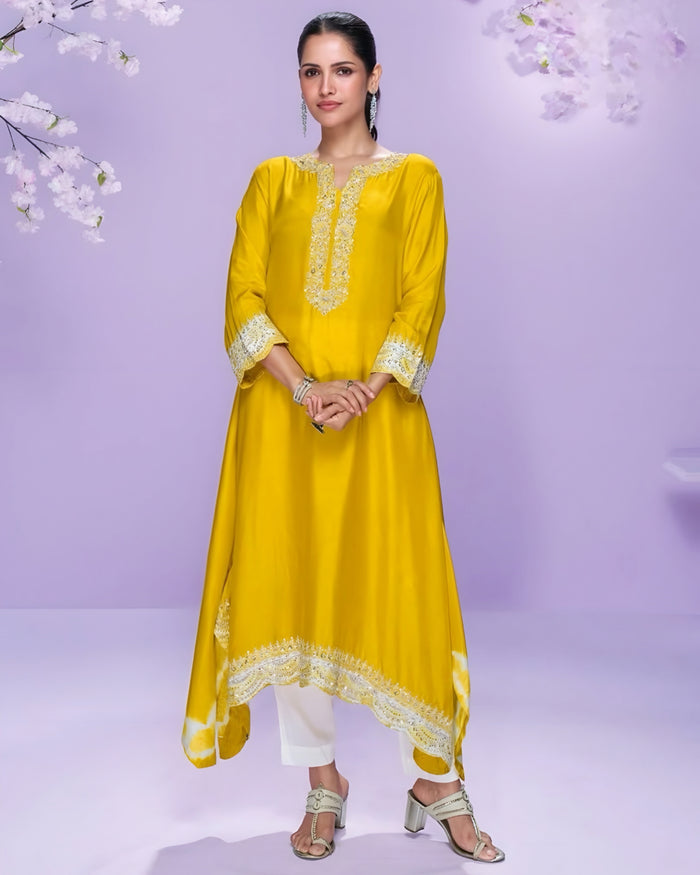 Premium Yellow Silk Kurti with Intricate Embroidery | Sakhi Fashions Perth