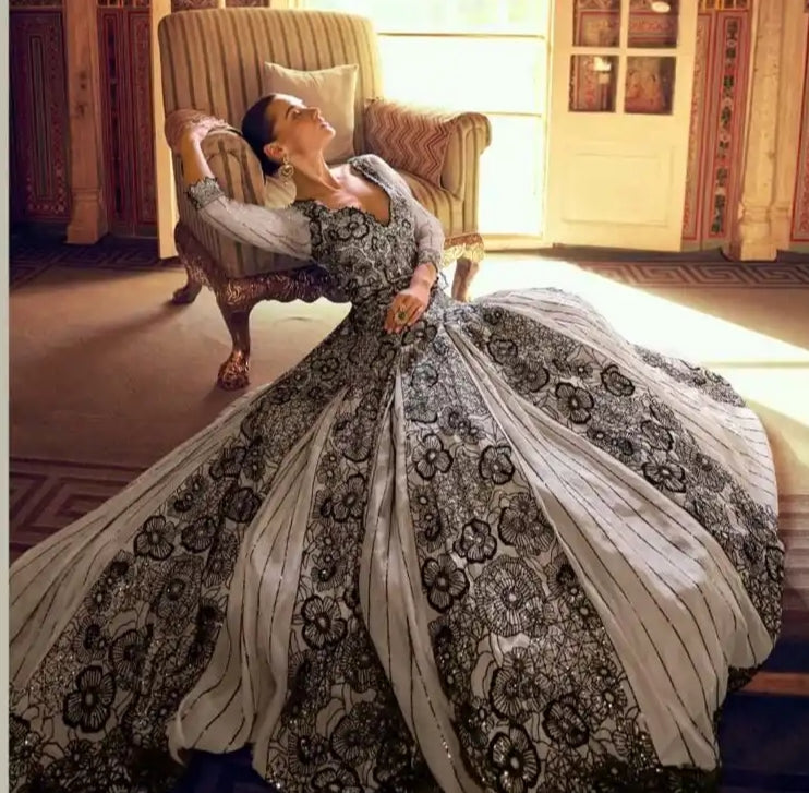 Viscose Simar Jacquard Silk Designer Gown Grey