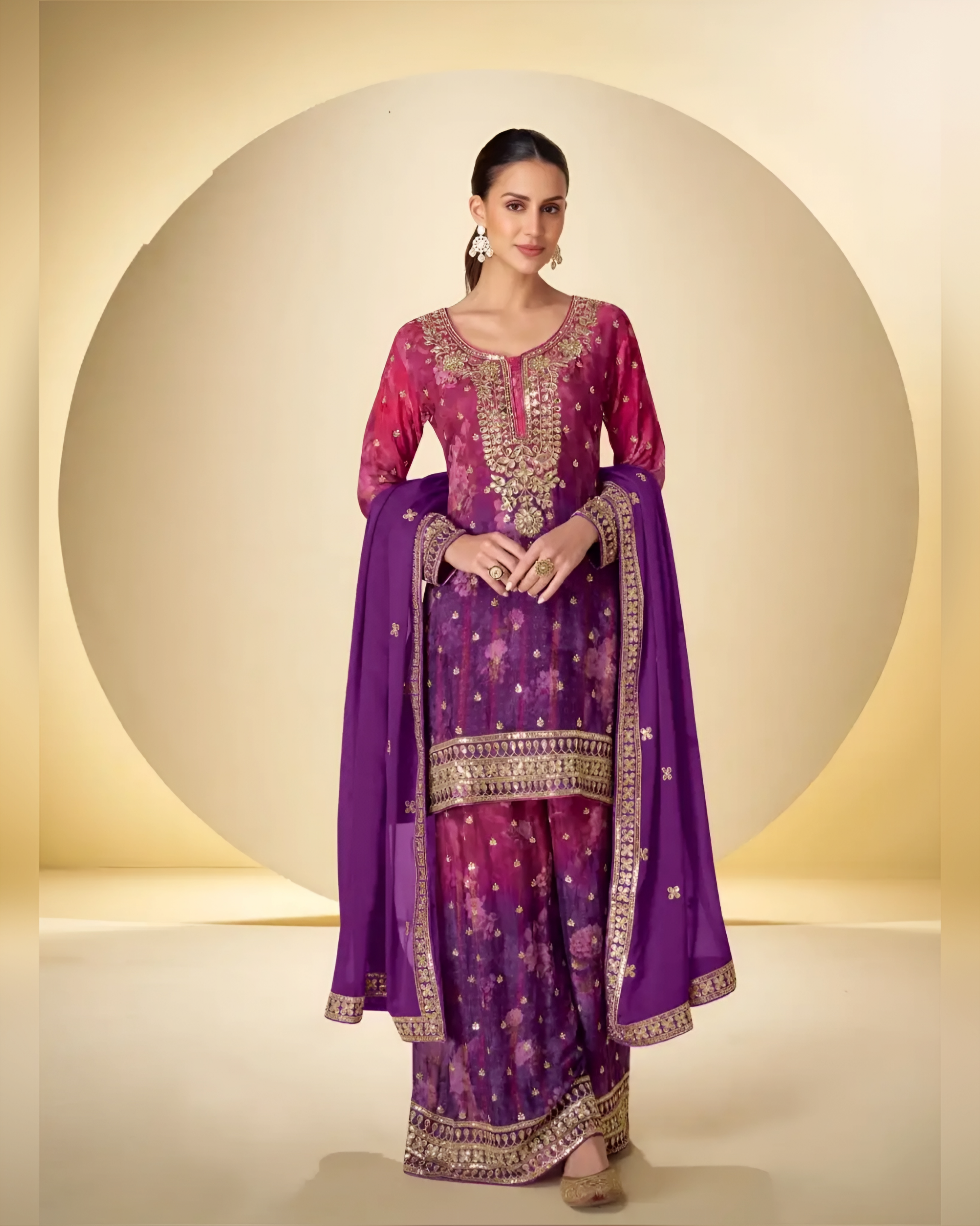 Real Chinon Floral Digital Print Palazzo  Purple