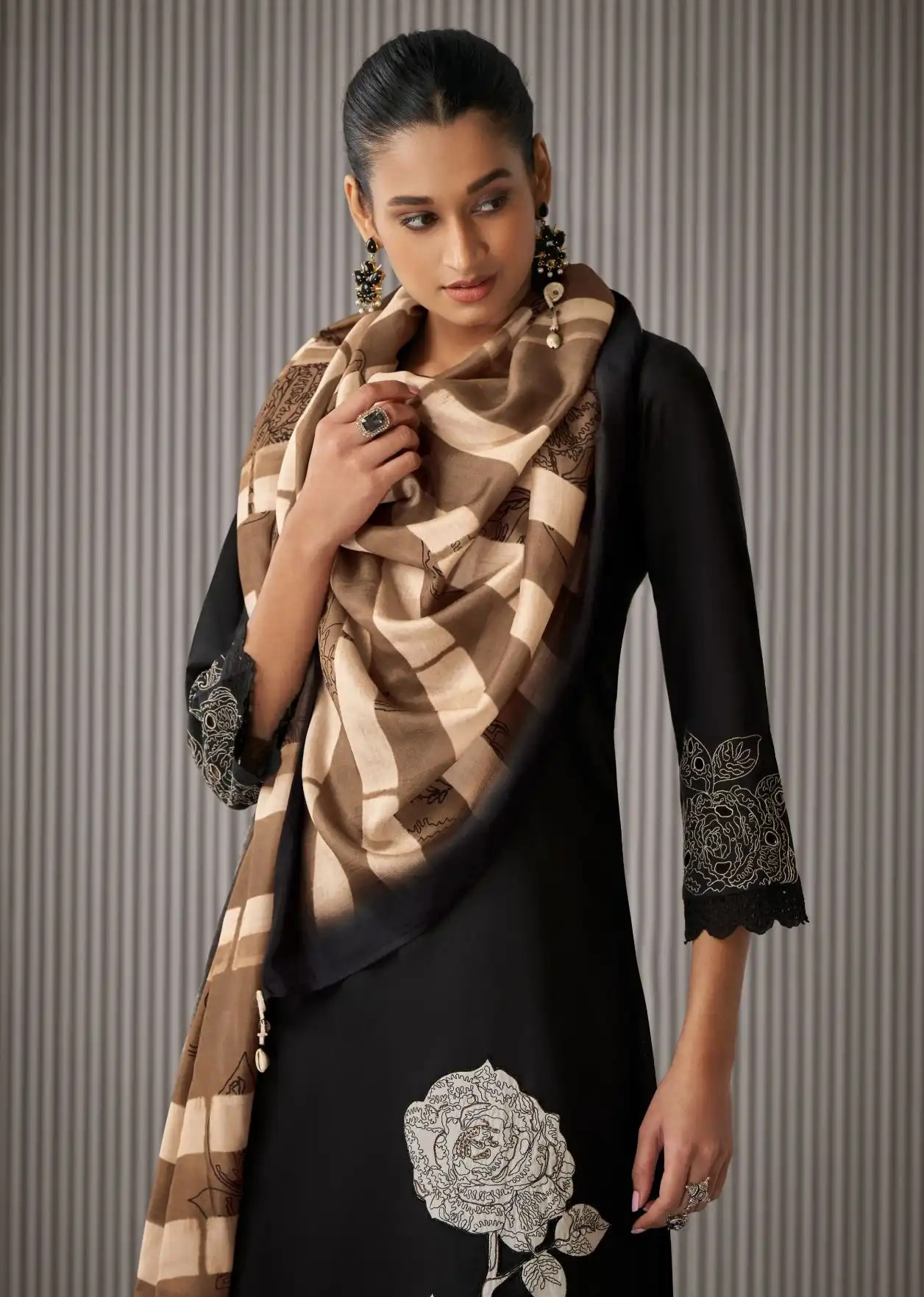 Lawn Cotton Salwar Kameez Hand Embroidered Plus Black