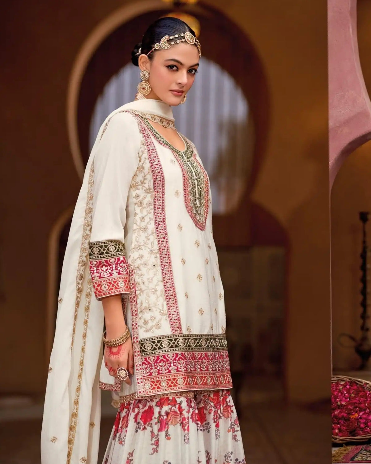 White Chinon Silk Embroidered Sharara Suits – image 2 of 2