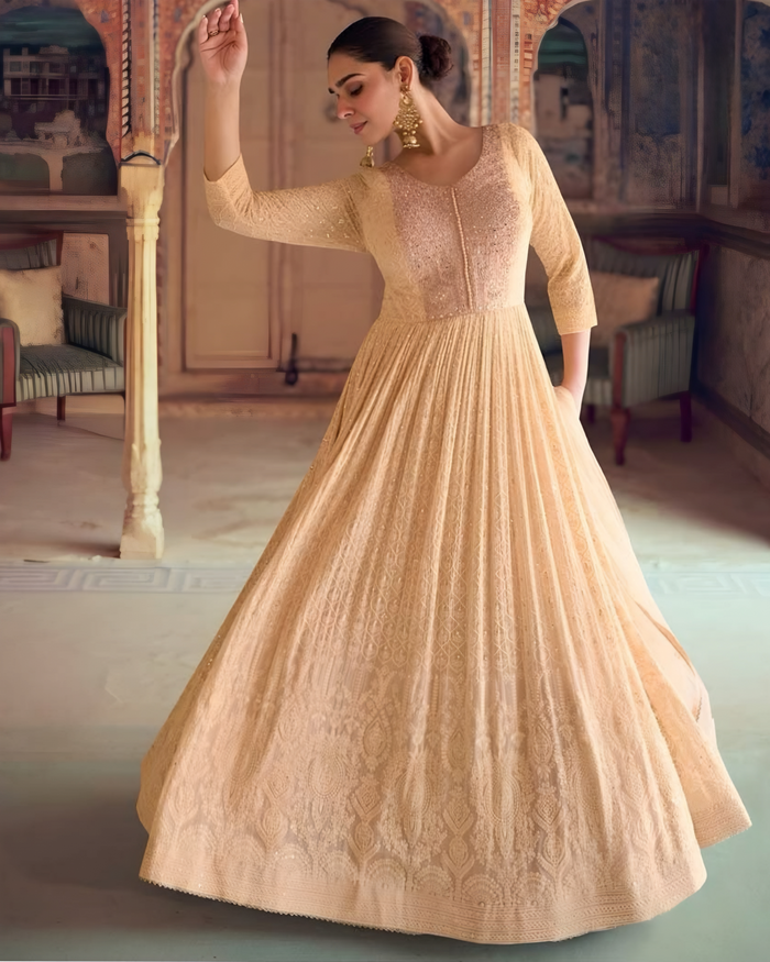 Premium Real Georgette Chikankari Anarkali Gown | Sakhi Fashions Perth