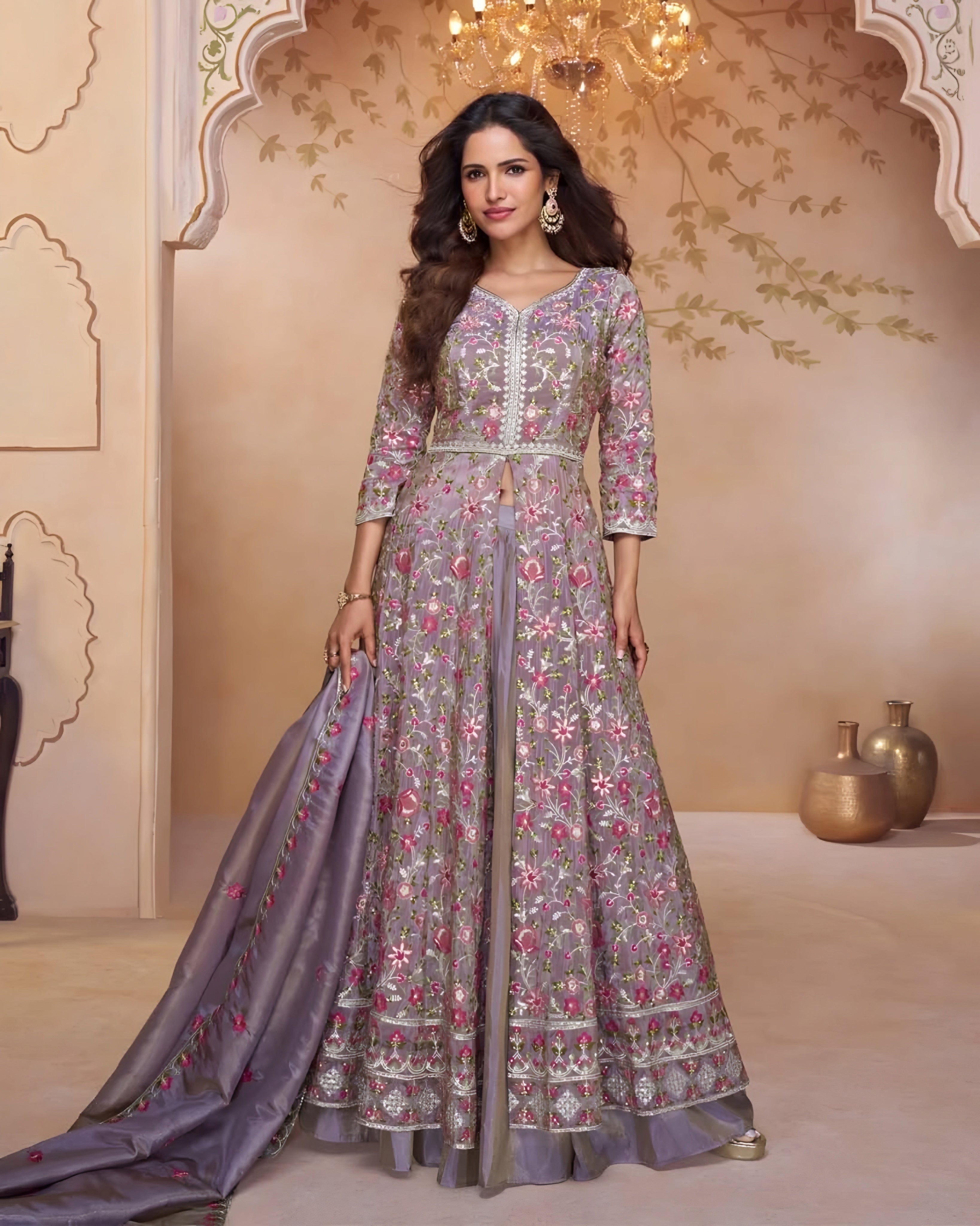 Premium Shimmer Silk Embroidered Designer Anarkali Gown