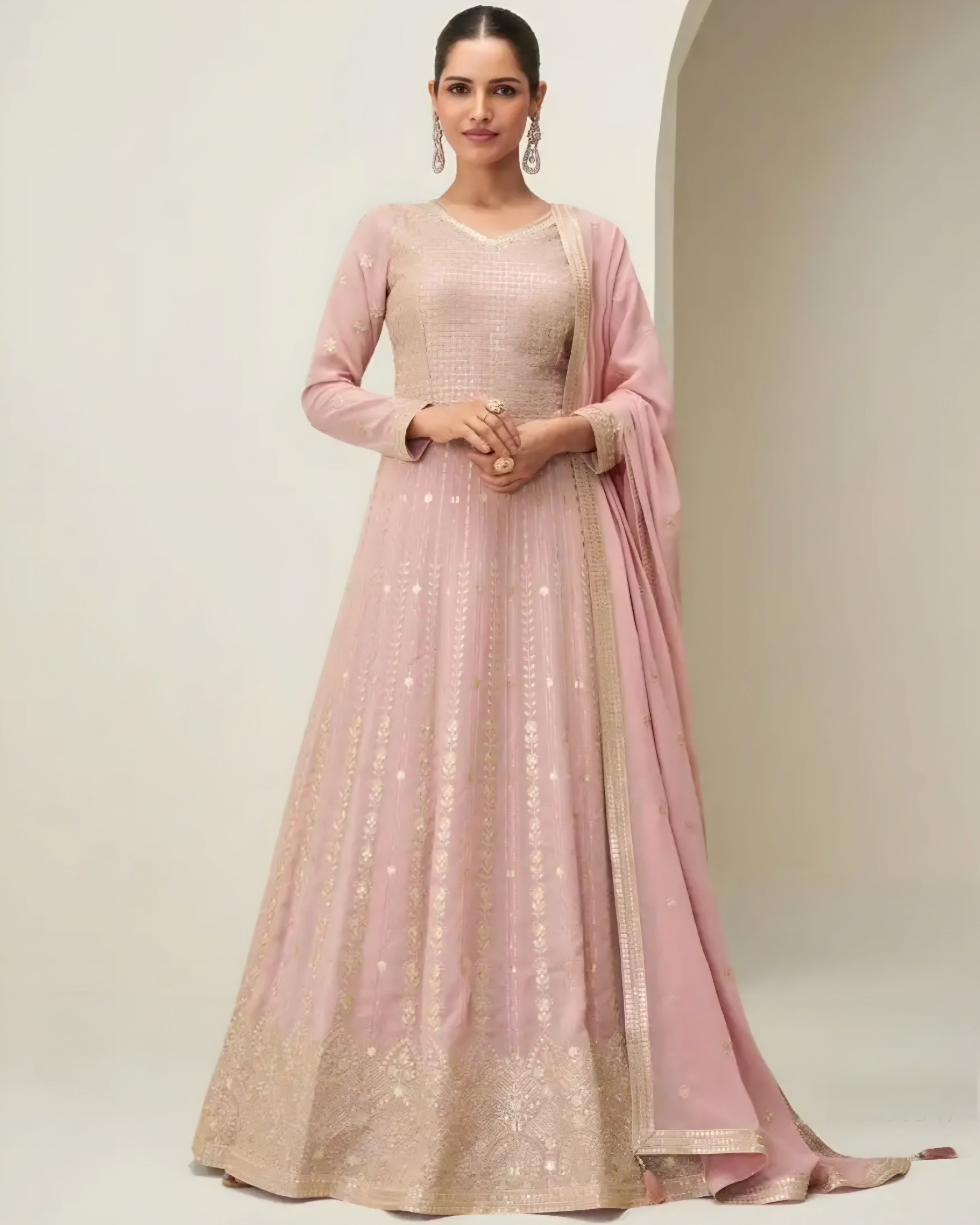 Premium Georgette Embroidered Designer Anarkali Gown Pink
