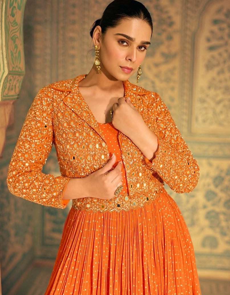 Sequins Designer Georgette Gown with Jacket