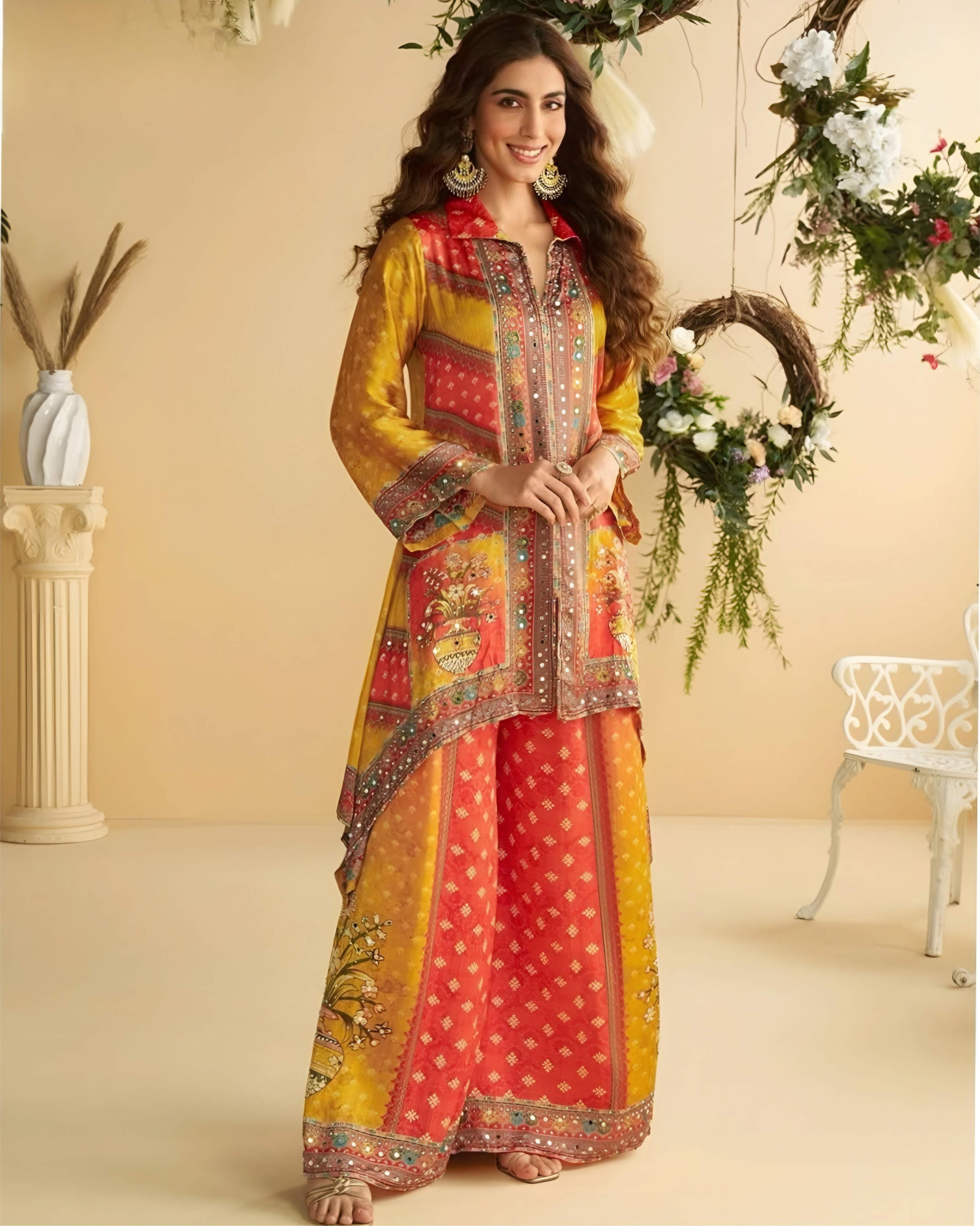 Premium Digital Crepe Silk Mirror Work Coord Set Salwar Suits
