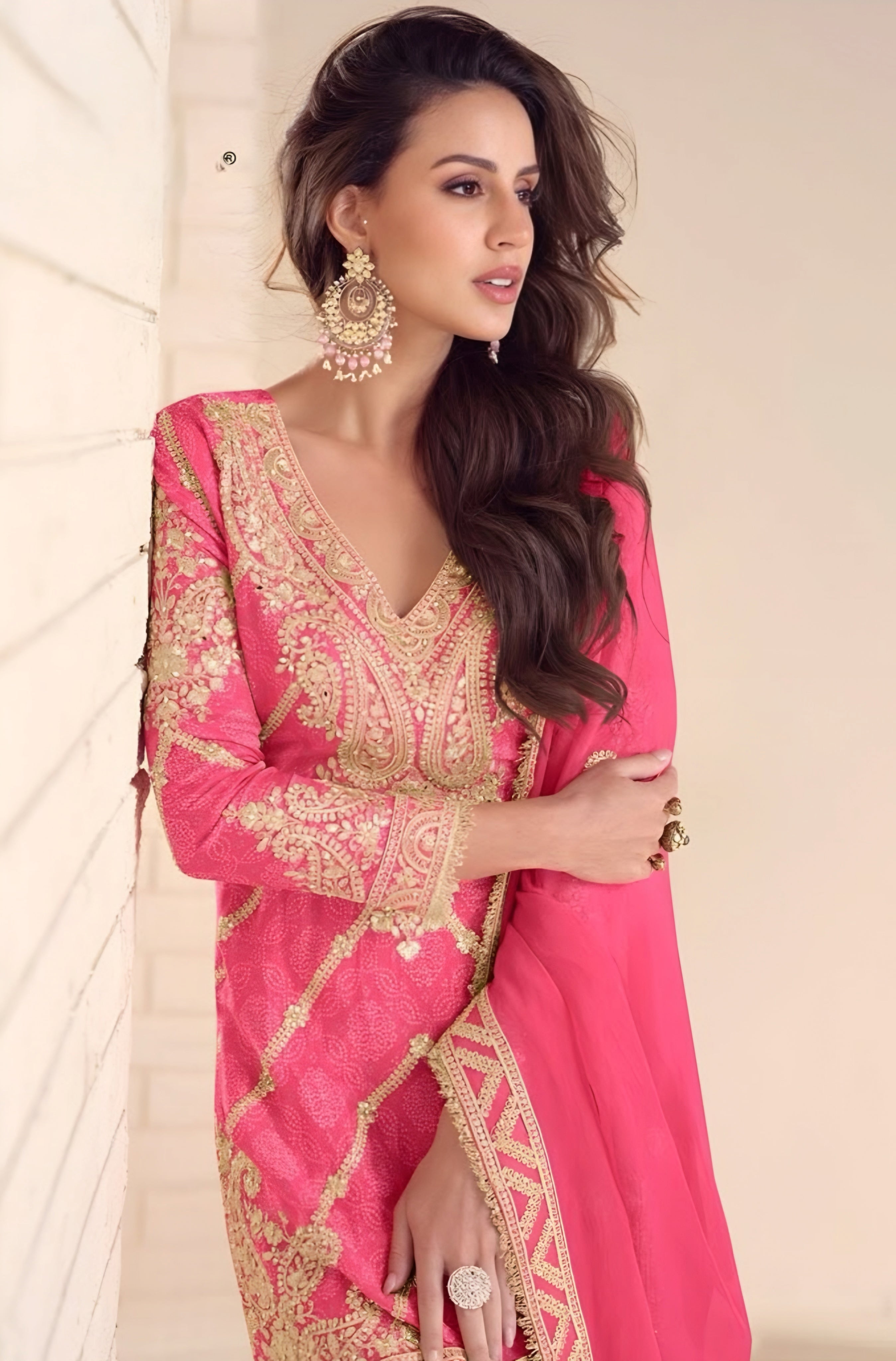 Embroidered Chinon Silk Palazzo Suits