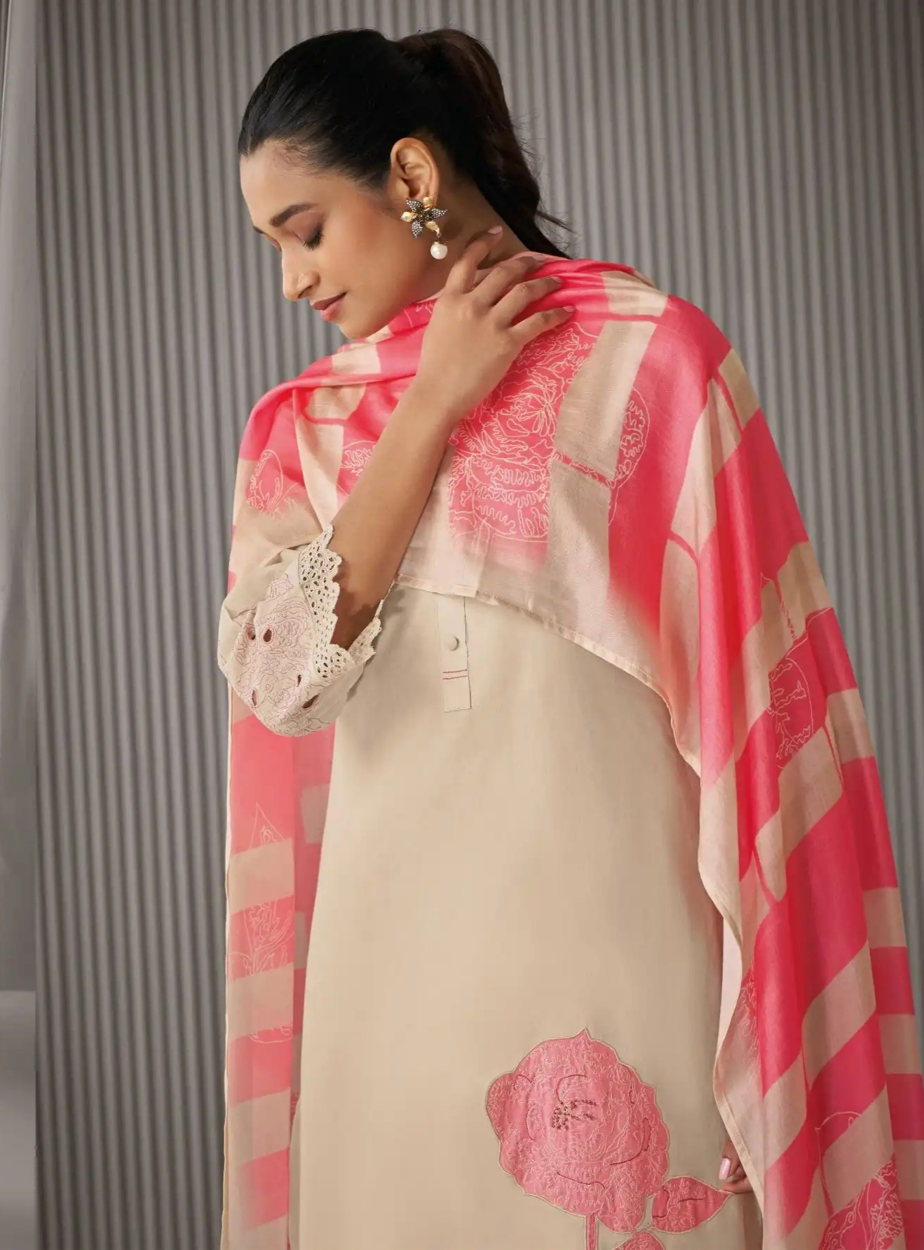 Lawn Cotton Salwar Kameez Hand Embroidered Plus white