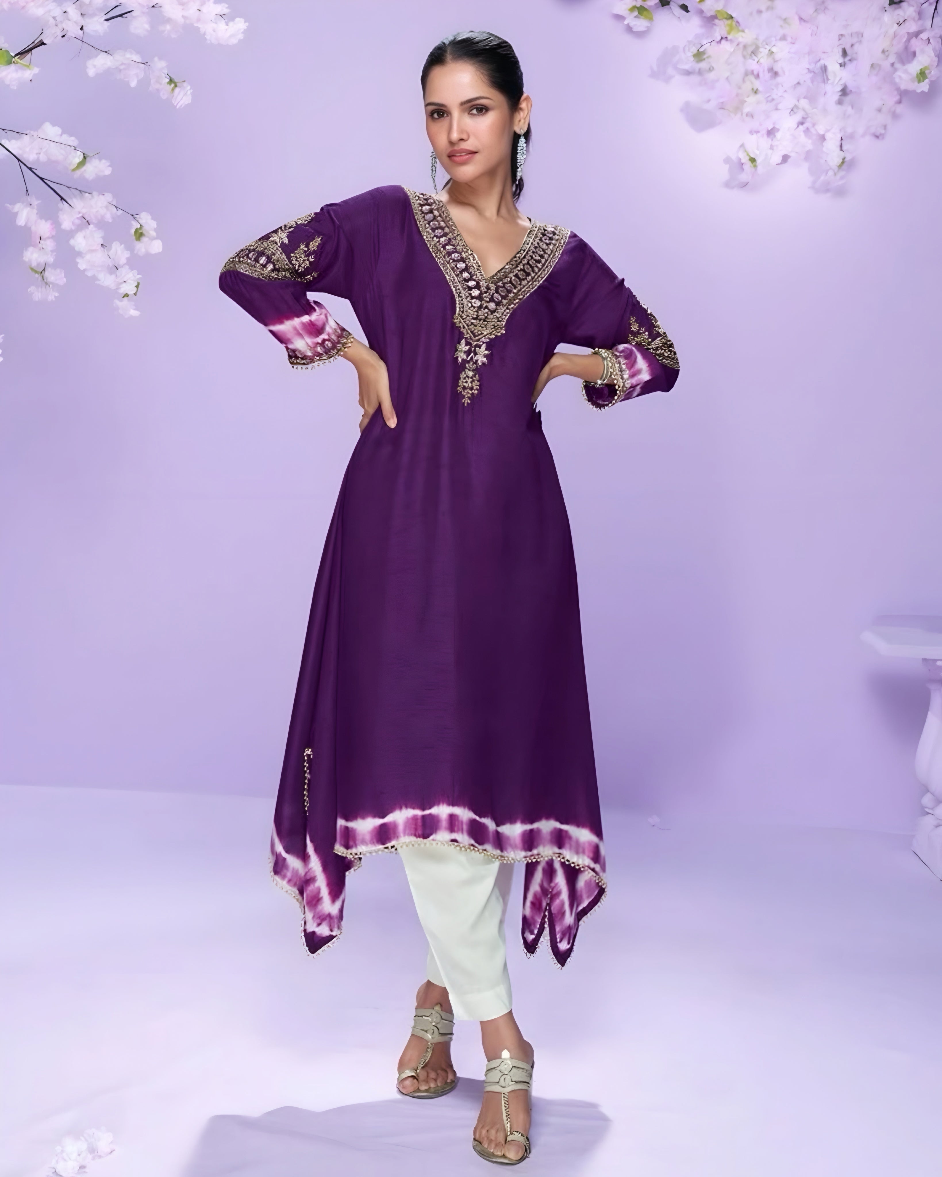 Premium Purple Silk Kurti Suit with Intricate Embroidery