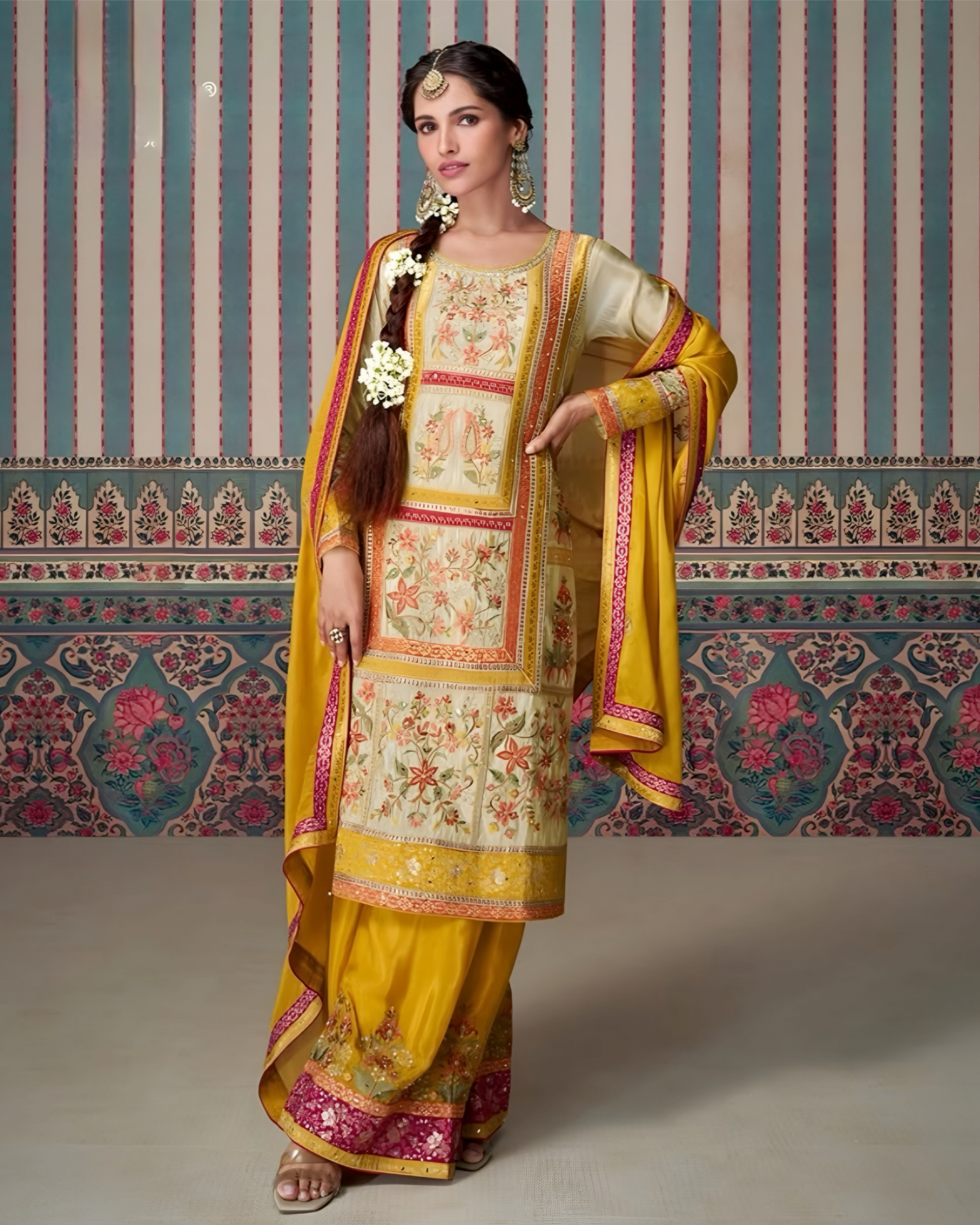 Mustard Embroidered Premium Salwar Suit with Dupatta