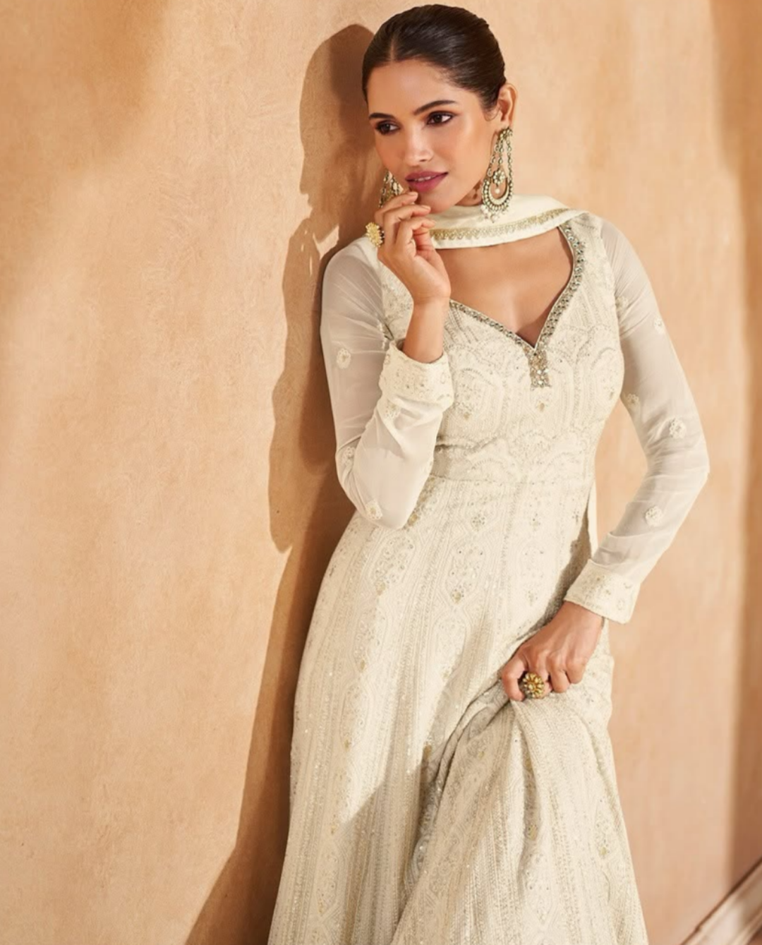 Ivory Georgette Embroidered Anarkali Gown