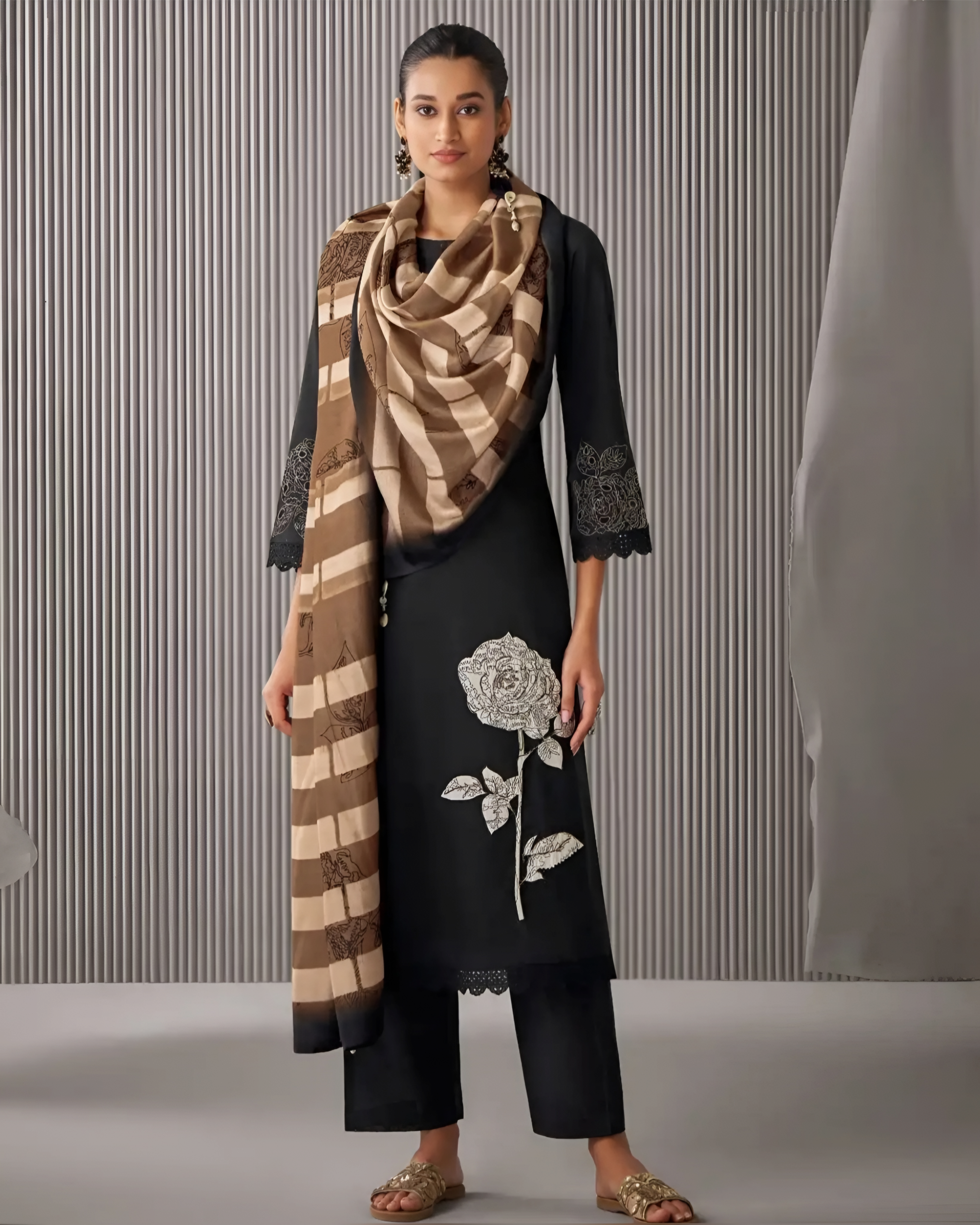 Lawn Cotton Salwar Kameez Hand Embroidered Plus Black