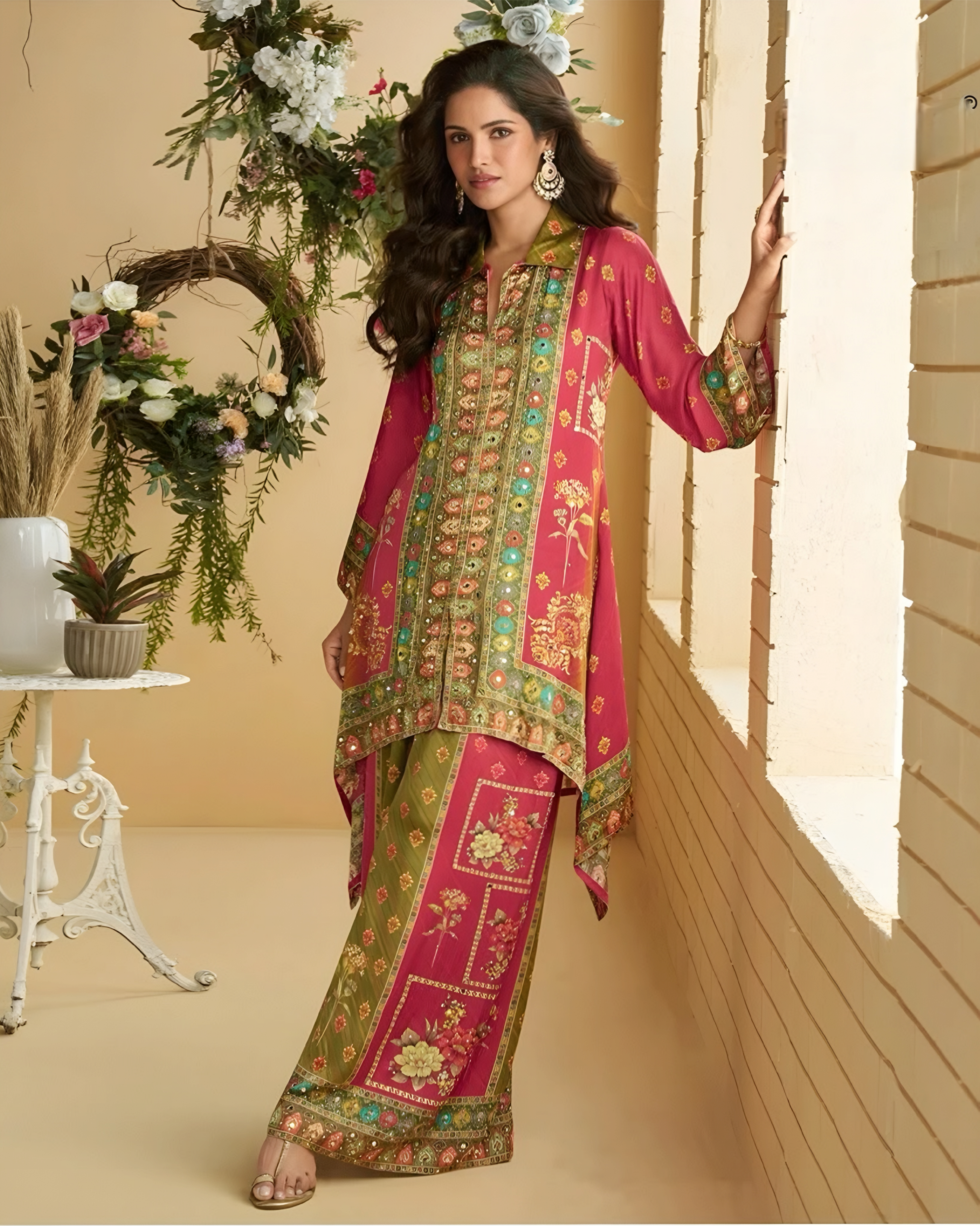 Premium Digital Crepe Silk Mirror Work Coord Set Salwar Suits