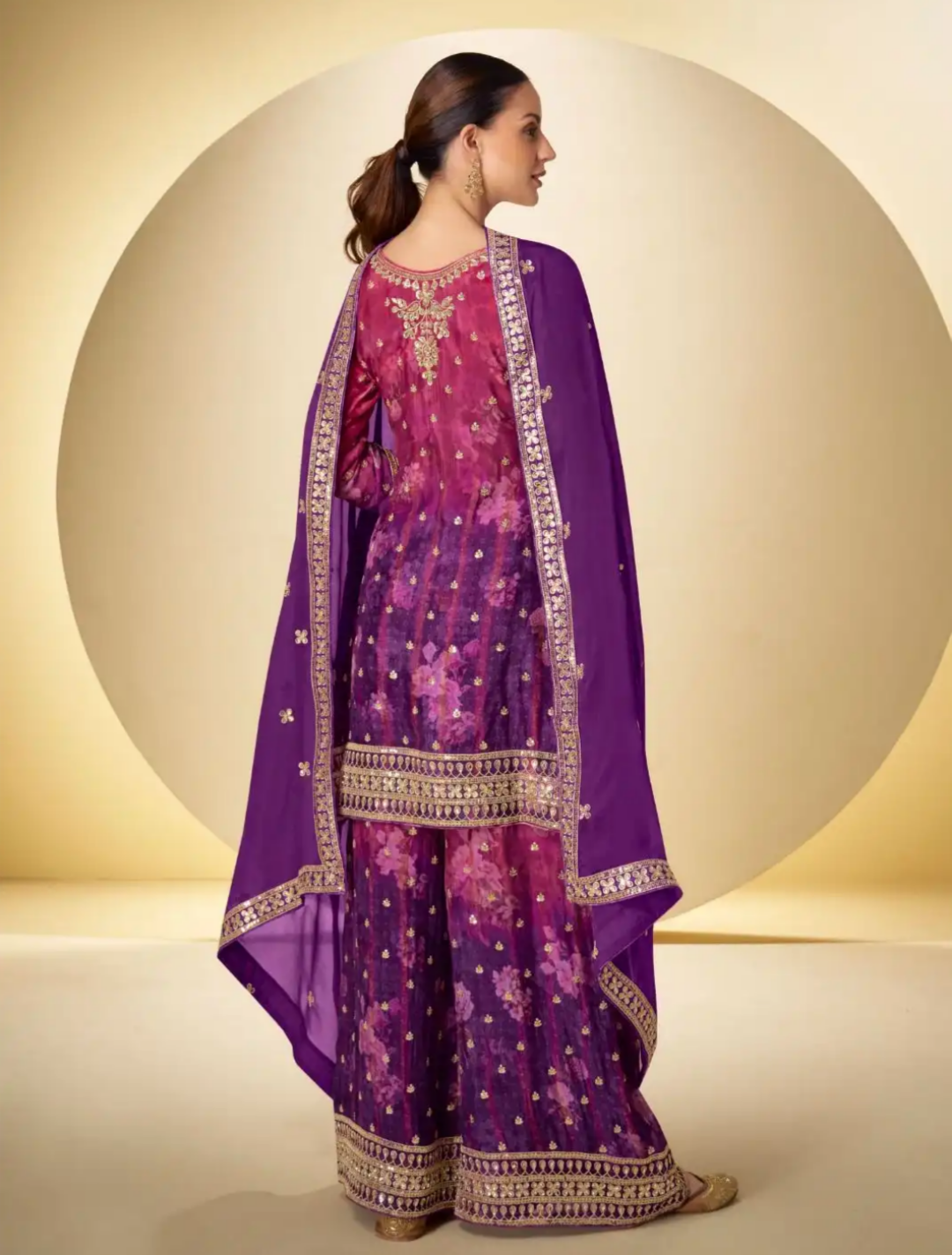 Real Chinon Floral Digital Print Palazzo  Purple
