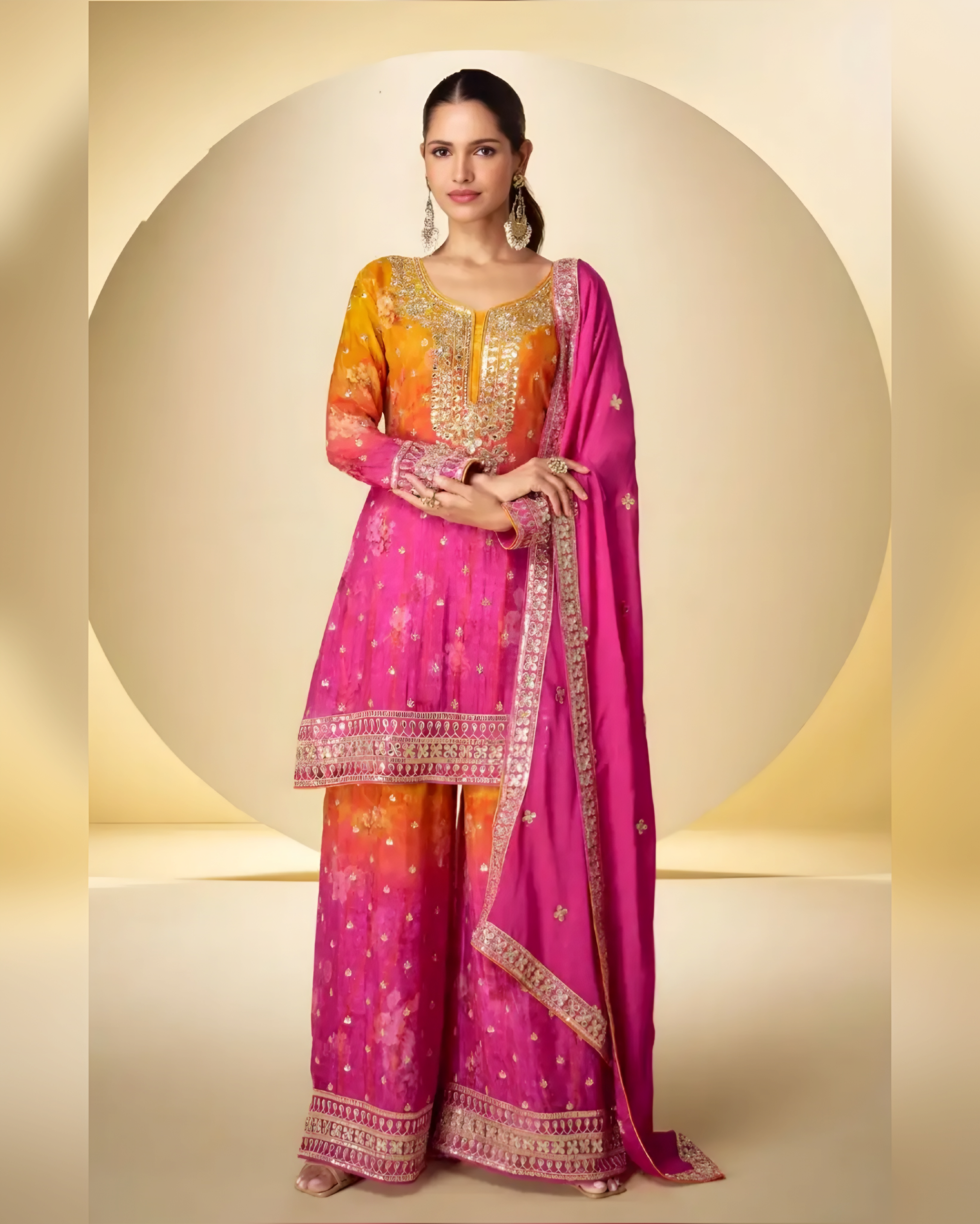 Real Chinon Floral Digital Print Salwar Suits Pink