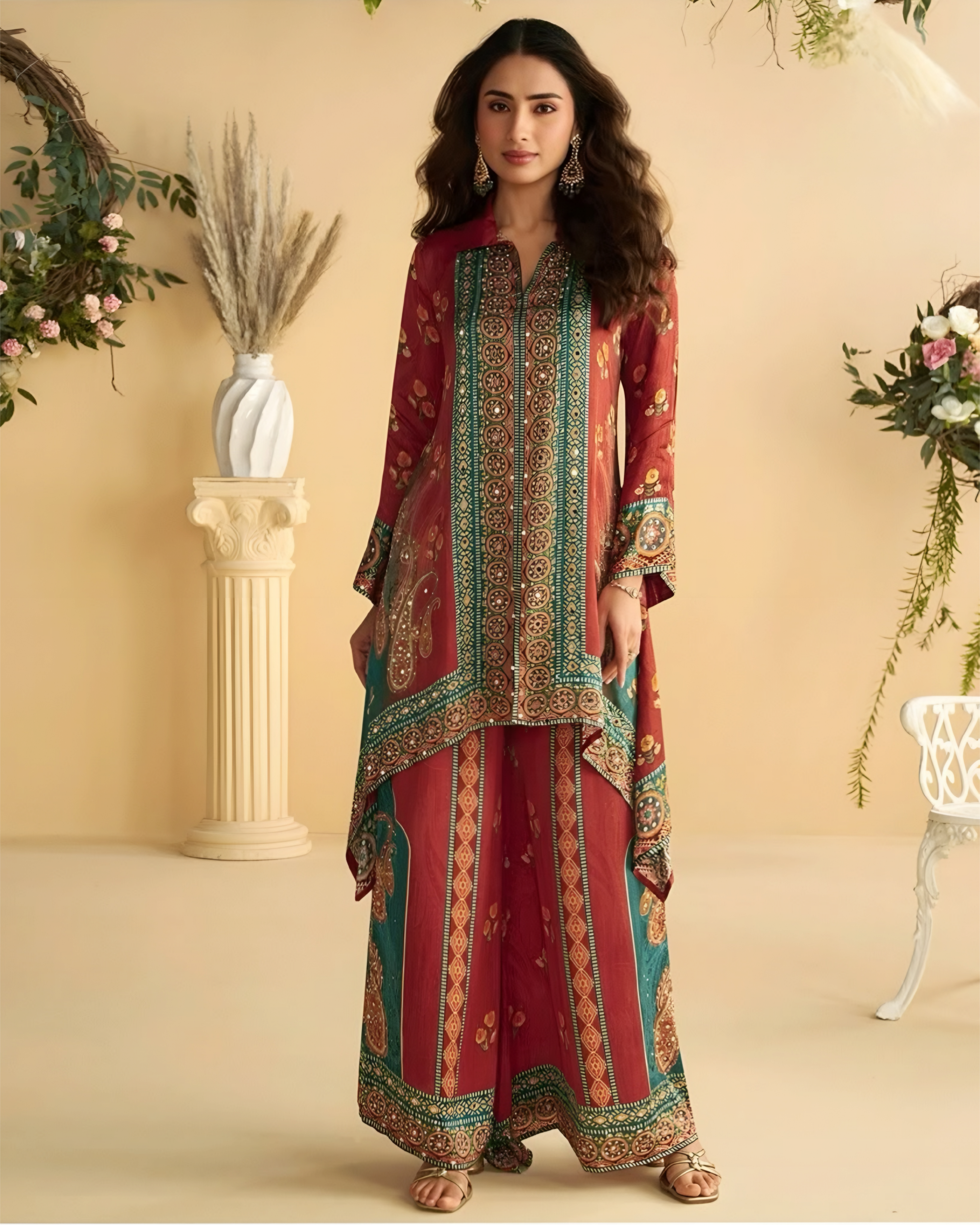 Premium Digital Crepe Silk Mirror Work Coord Set Salwar Suits