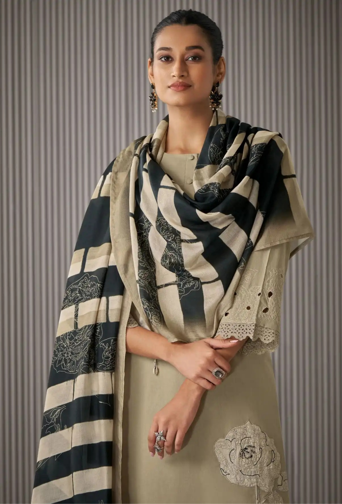 Lawn Cotton Salwar Kameez Hand Embroidered Plus Gray