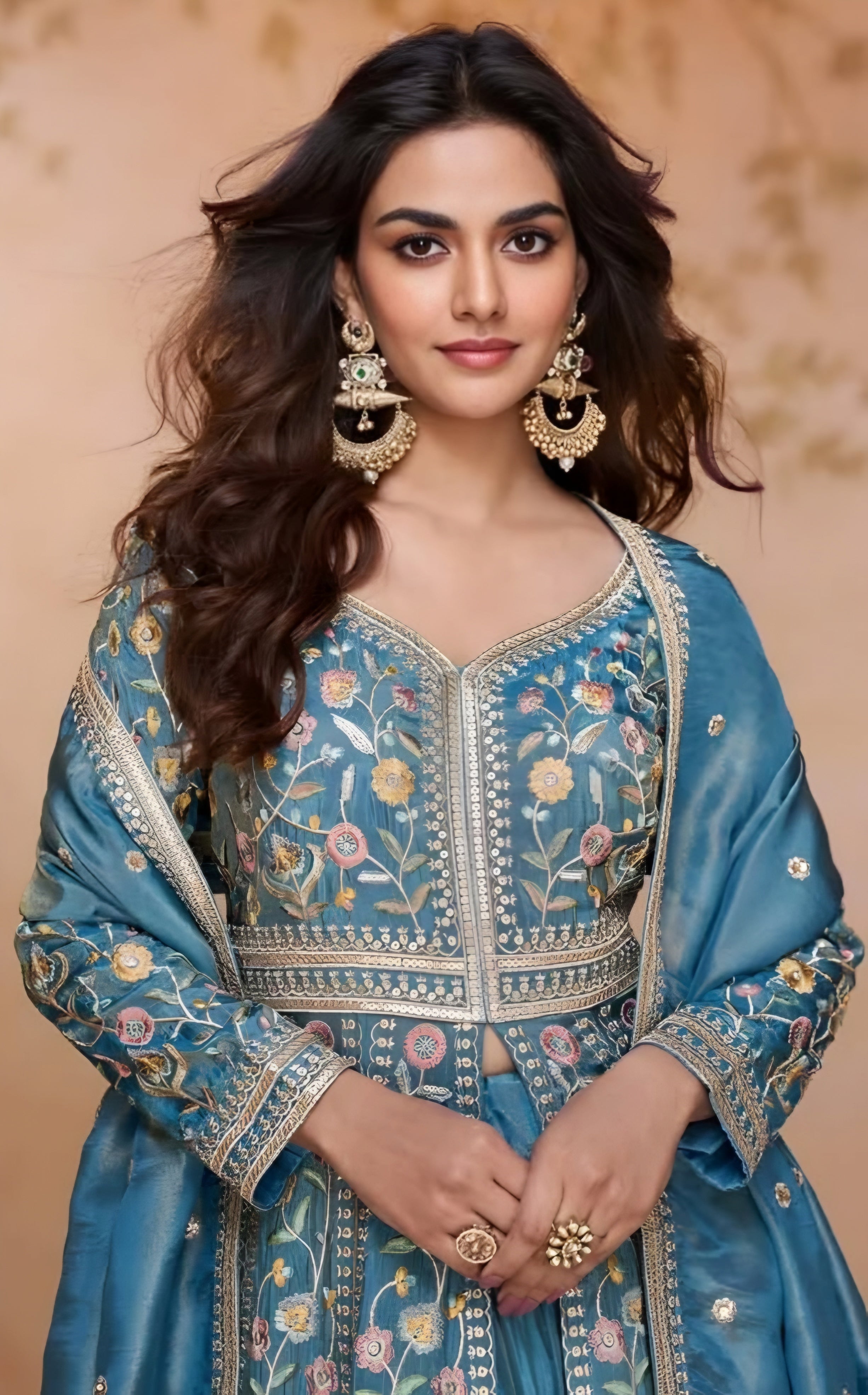 Premium Shimmer Silk Embroidered Designer Anarkali Gown Blue