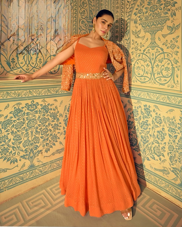 Sequins Designer Georgette Gown with Jacket – Sakhi Fashions